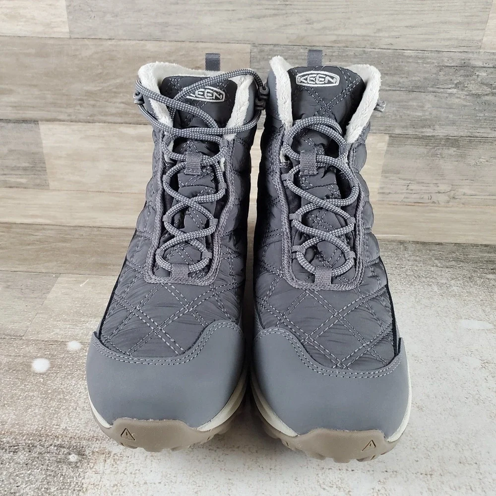 Keen Terradora II Wintry Boot Women Sz 9.5 Steel Gray Waterproof Lace Up Quilted